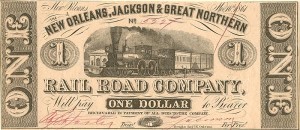 New Orleans, Jackson and Great Northern Railroad Co. - Obsolete Banknote - Paper Money - SOLD